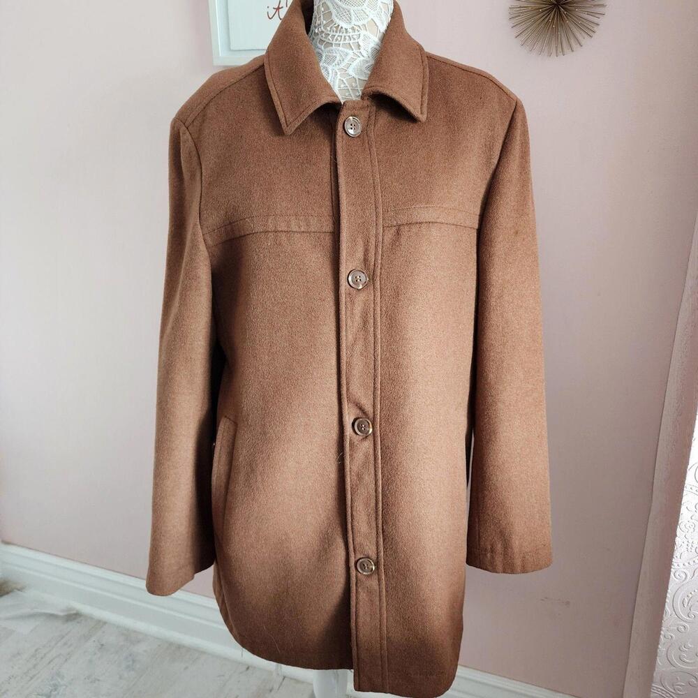 EUC Mantoni Milan Italy camel pea coat wool jacket- not super heavy 42 L